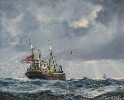 Lot 396 - Jack Rigg, Trawler at sea, 1977