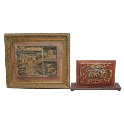 Lot 73A - Two carved decorative Chinese panels, one on stand