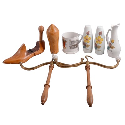 Lot 93 - Three vintage Barrister's wig and gown hangers, shoelast, etc