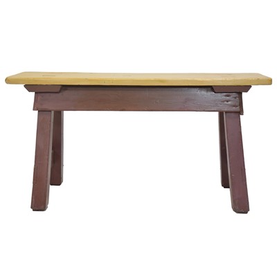 Lot 349 - Painted pine bench and a pair of painted pine stands