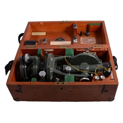 Lot 124 - Hilger & Watts theodolite, in mahogany case; and later surveying tripod
