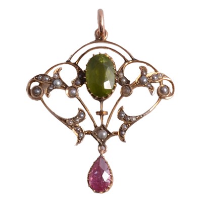 Lot 349 - An Edwardian pendant in suffragette colours.