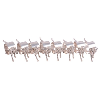 Lot 66 - Set eight contemporary novelty silver napkin rings