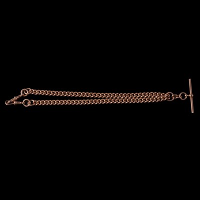 Lot 404 - A 9 carat yellow gold double Albert watch chain.