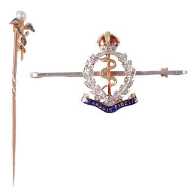 Lot 387 - Regimental interest - Royal Army Medical Corps sweetheart brooch and stick pin.