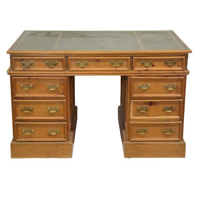 Lot 466 - Modern pine twin pedestal desk