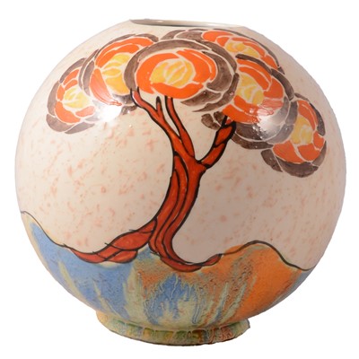 Lot 13 - Clarice Cliff, 'Patina Tree Orange' a shape 370 globe vase, 1930s