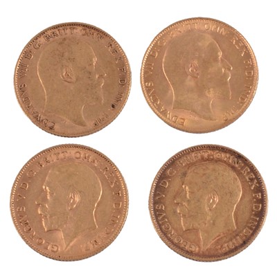 Lot 255 - Four Gold Half-Sovereign Coins.
