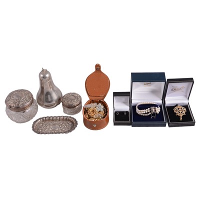 Lot 547 - A collection of white metal and costume jewellery, wristwatches, and other items.