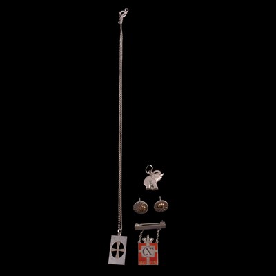 Lot 364 - Georg Jensen - a pair of earstuds, elephant charm, Christian X badge, and Nina Breddal jewellery.