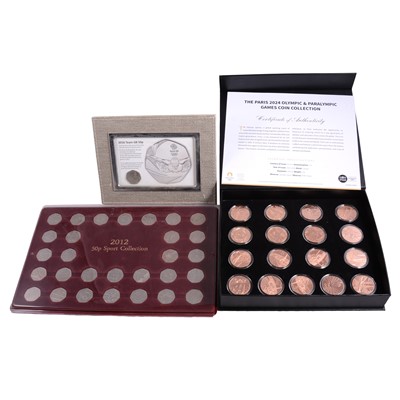Lot 287 - Collection of Olympics-related coins, 2012 London, 2016 Rio, 2024 Paris.