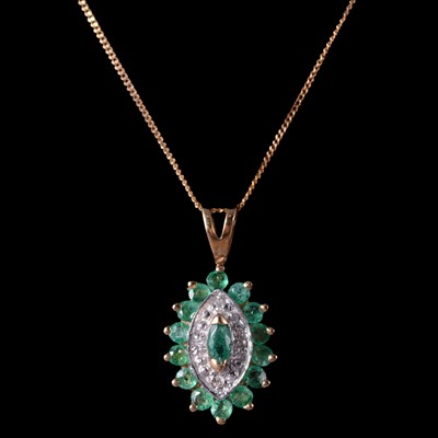 Lot 337 - Two gemset pendants and a yellow metal trace link chain.