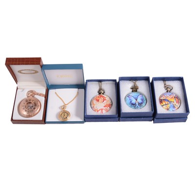 Lot 318 - Twelve pocket and fob watches, two nurses' style watches, and two miniature brass clocks.