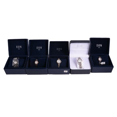 Lot 344 - Eon and Oris - eleven ladies' silver and white metal quartz and manual wind bracelet wristwatches.
