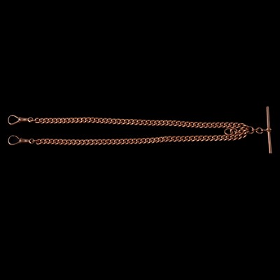 Lot 406 - A 9 carat rose gold double Albert watch chain.