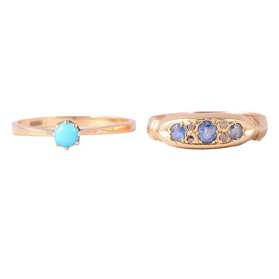 Lot 27 - A sapphire and diamond ring, and a turquoise ring.