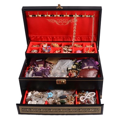 Lot 453 - A collection of costume jewellery in a large jewellery box.