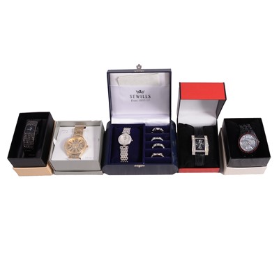 Lot 485 - Forty-five ladies' paste / crystal set quartz wristwatches, new and unworn.