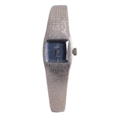 Lot 463 - Omega – a lady’s 18 carat white gold De Ville manual wind bracelet wristwatch.