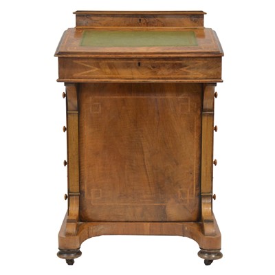 Lot 437 - Victorian figured walnut and satinwood banded davenport