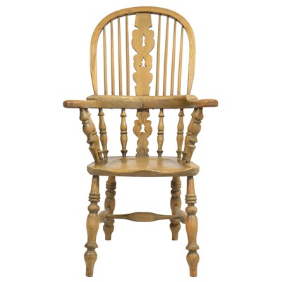 Lot 519 - Elm high back Windsor chair, 20th Century