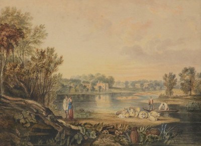 Lot 361 - Ascribed to John Varley, Figures by a lakeside