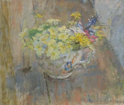 Lot 190 - Diana Armfield (b. 1920), Primroses on the old studio table