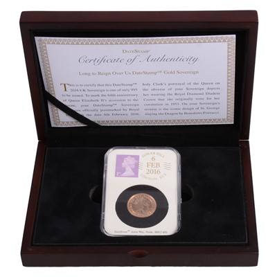 Lot 330 - The 2016 Long to Reign Over Us DateStamp Full Gold Sovereign Coin.