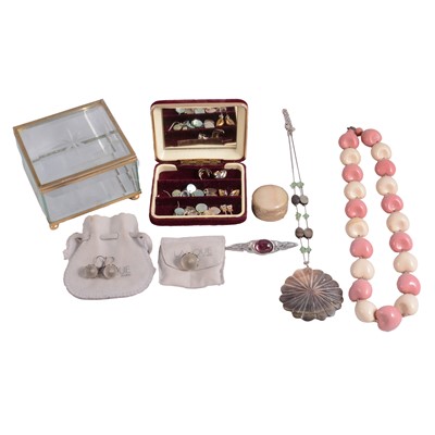 Lot 552 - A collection of costume and silver jewellery, Lalique earrings and matching pendant.