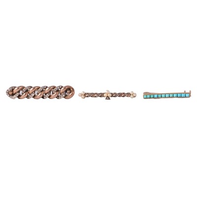 Lot 230 - Three bar brooches, two diamond set.