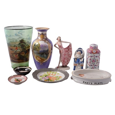 Lot 79 - Large Bohemian painted glass vase, and quantity of decorative ceramics