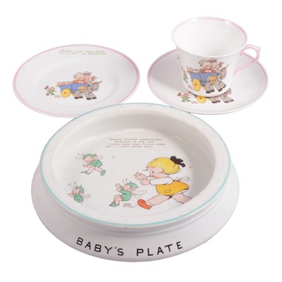Lot 28 - Mabel Lucie Atwell for Shelley, a Boo-Boo series trio and Baby Food plate