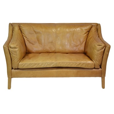 Lot 498 - Modern two-seat tan leather sofa