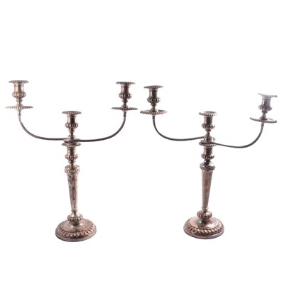 Lot 83 - Pair of Old Sheffield Plate three light candelabra