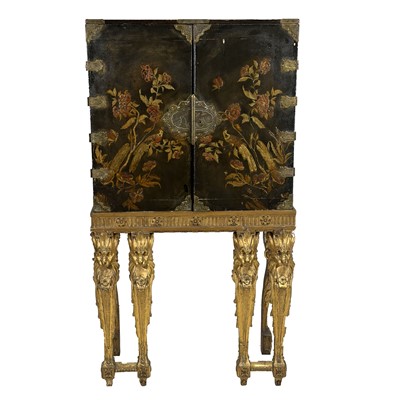 Lot 231 - Chinoiserie black lacquered and painted cabinet