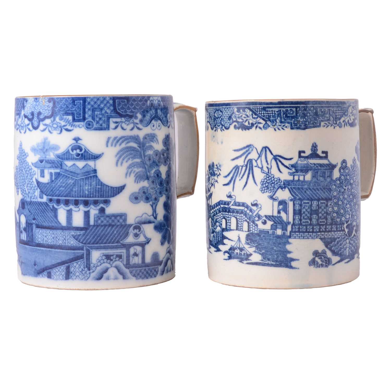 Lot 8 - Two Staffordshire pearlware porter mugs