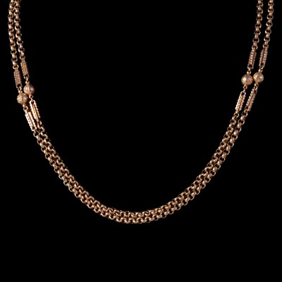 Lot 279 - A Victorian yellow metal guard chain necklace.