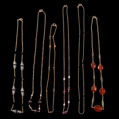 Lot 237 - Six fine chain link necklaces with coloured beads.