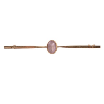Lot 227 - An amethyst bar brooch.
