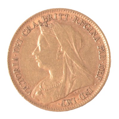 Lot 148 - A Gold Half Sovereign Coin, Victoria Veiled Head 1896.