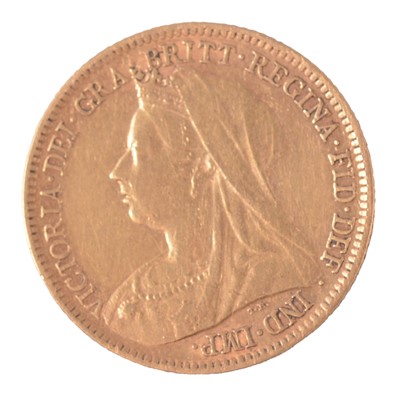 Lot 147 - A Gold Half Sovereign Coin, Victoria Veiled Head 1899.