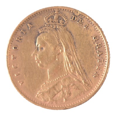 Lot 145 - A Gold Half Sovereign Coin, Victoria Jubilee Head 1887, Shield Back.