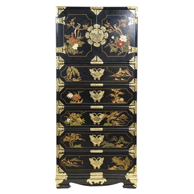 Lot 546 - Chinese lacquered tallboy chest, modern