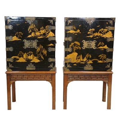 Lot 541 - Pair of Japanese lacquered cabinets on later stands