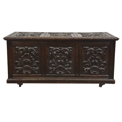 Lot 415 - Large carved oak coffer
