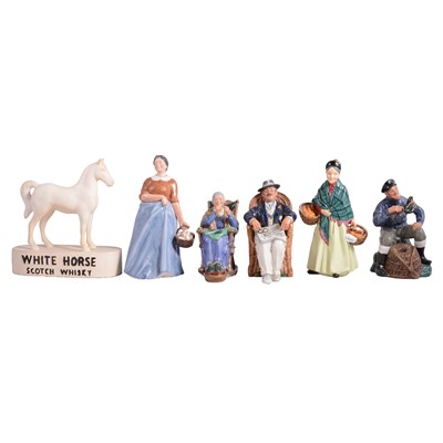 Lot 19 - Five Doulton figurines, and a White Horse whisky advertising figure