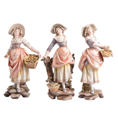 Lot 56 - Set of three German porcelain figures, street vendors with fruit, vegetables and fish