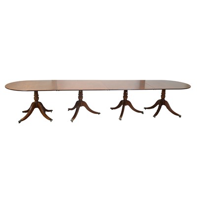 Lot 441 - Regency style mahogany four pillar dining table