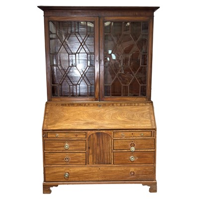 Lot 513 - George III mahogany bureau bookcase