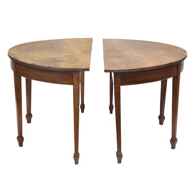 Lot 423 - George III mahogany pair of demi lune tables